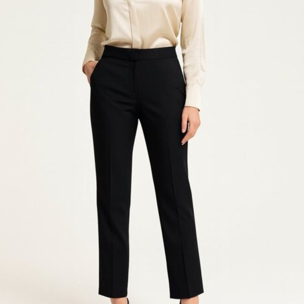 Tory Burch Geoff Silk Blend Pants Women's 2 Black Ankle Straight Lace Waist Chic